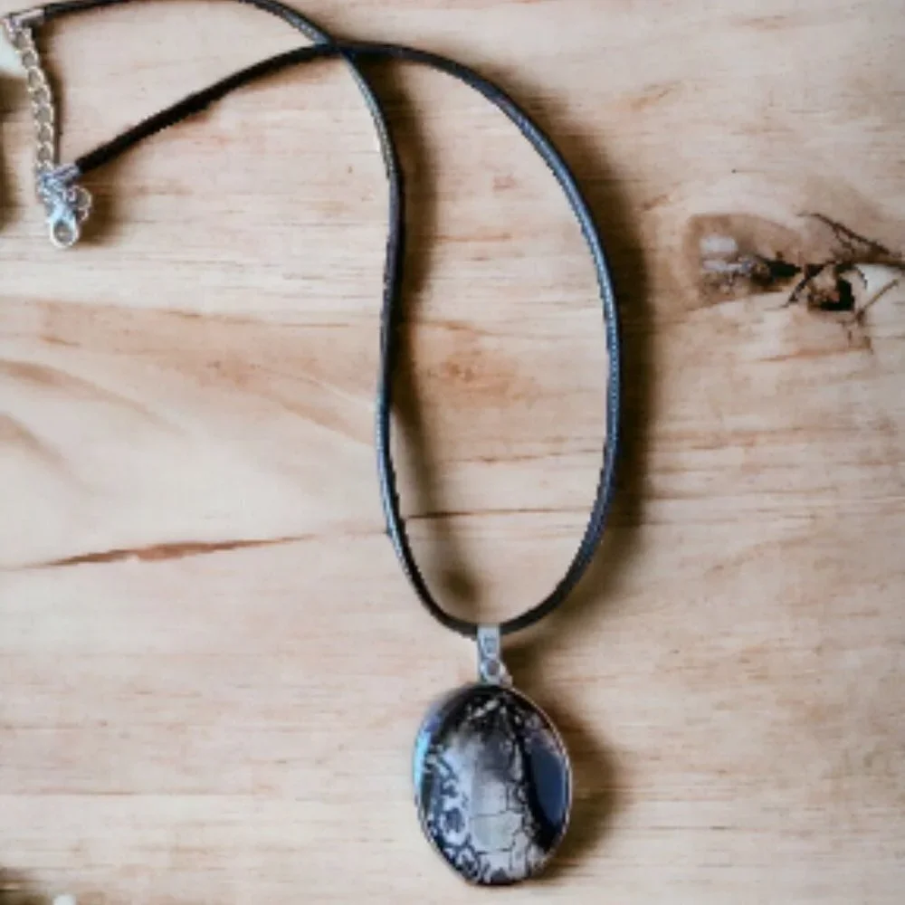 Dark and Light Brown Pendant‎ on Black Cord Necklace NEW